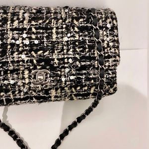 SOLD Chanel M/L Classic Flap Black Tweed Bag